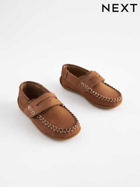 Tan Brown Standard Fit (F) Leather Penny Loafers with Touch and Close Fastening (708305) | € 37 - € 43