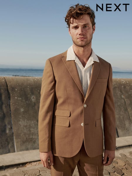 Rust Brown Linen Blend Tailored Fit Suit Jacket (710510) | € 66
