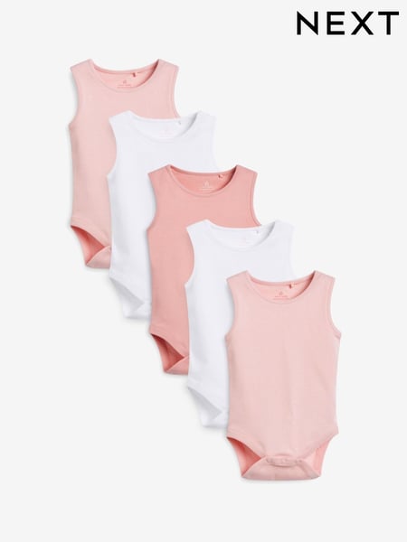 Pink/White 5 Pack Baby 100% Cotton Vest Bodysuits 5 Pack (714208) | € 14 - € 17
