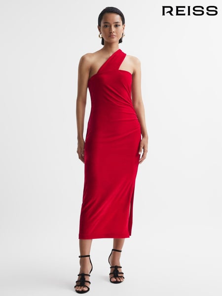 Reiss Red Abbey Velvet One-Shoulder Midi Dress (718663) | € 231