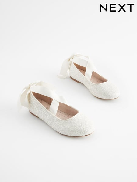 White Glitter Tie Ballerina Occasion Shoes (71Z295) | € 21 - € 28