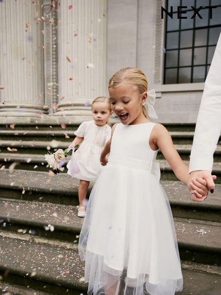 White Flower Girl Bow Dress (3mths-16yrs) (721238) | € 52 - € 67