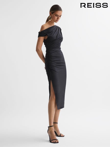 Reiss Charcoal Fern Bodycon Ruched Midi Dress (722137) | € 215