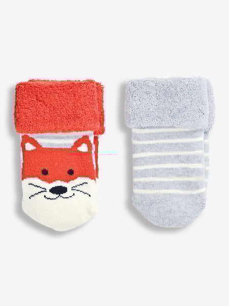 JoJo Maman Bébé Rust Orange Fox 2-Pack Baby Socks (722682) | € 12
