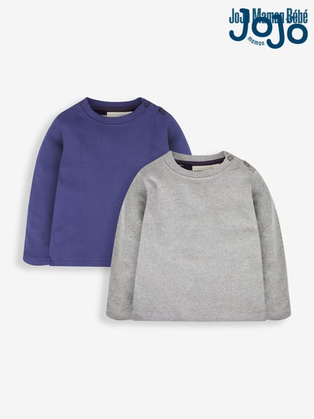 JoJo Maman Bébé Navy & Grey 2-Pack Plain Long Sleeved Tops (723637) | € 32