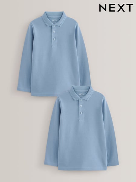 Blue Long Sleeve School Polo Shirts 2 Pack (3-16yrs) (726441) | € 11 - € 20