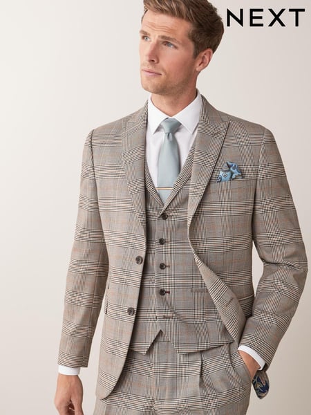 Taupe Slim Fit Check Suit (726964) | € 34