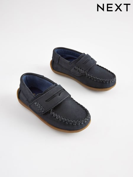Navy Standard Fit (F) Leather Penny Loafers with Touch and Close Fastening (734358) | € 37 - € 43