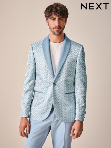 Light Blue Slim Fit Satin Jacquard Blazer (738513) | € 26
