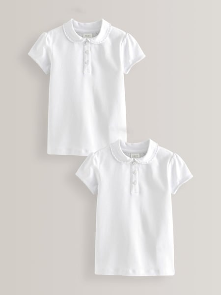 White Cotton Stretch Frill Collar School Polo Tops 2 Pack (3-16yrs) (739327) | € 13 - € 24