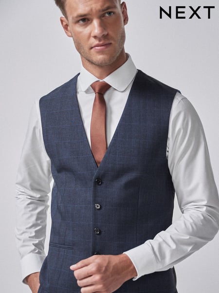 Mid Blue Check Suit Waistcoat (740219) | € 13