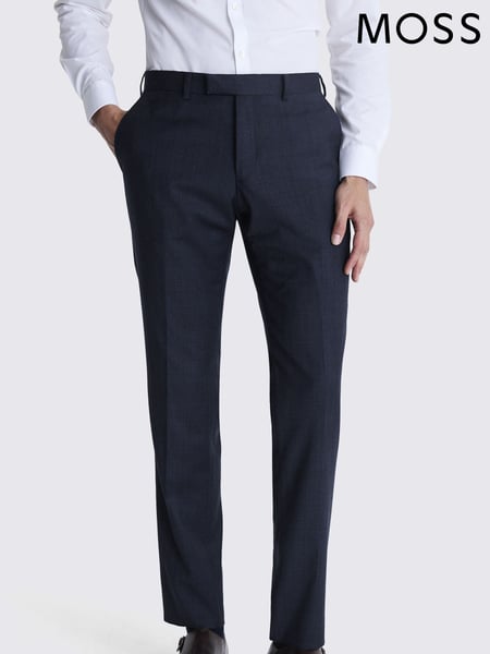 MOSS Navy Blue Tailored Fit Milled Check Suit Trousers (744645) | € 172