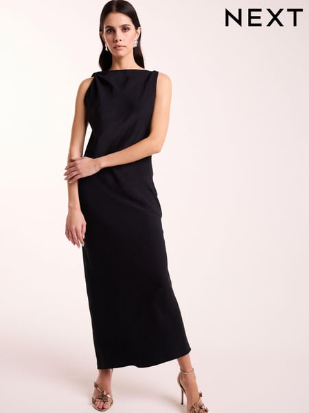 Navy Sleeveless Metallic Knot Twist Shoulder Column Dress (747891) | € 29