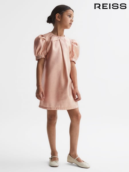 Reiss Pink Lexi 9-14 yrs Metallic Puff Sleeve Dress (750766) | € 111