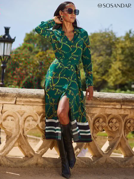 Sosandar Green Striped Hem Midi Shirt Dress (755008) | € 123