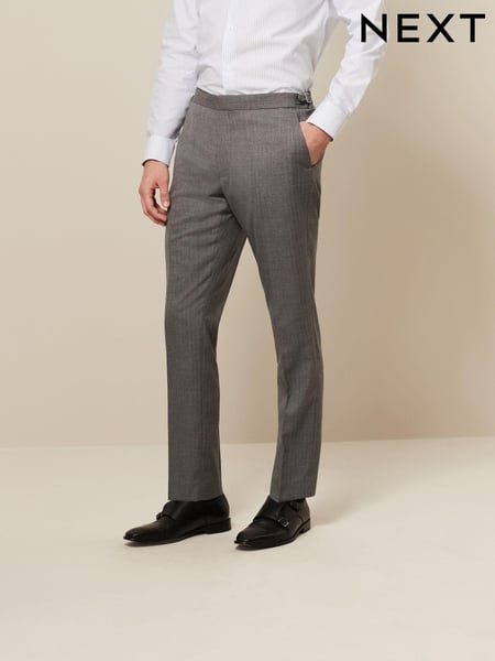 Light Grey Slim Fit Textured Wool Suit Trousers (756289) | € 82