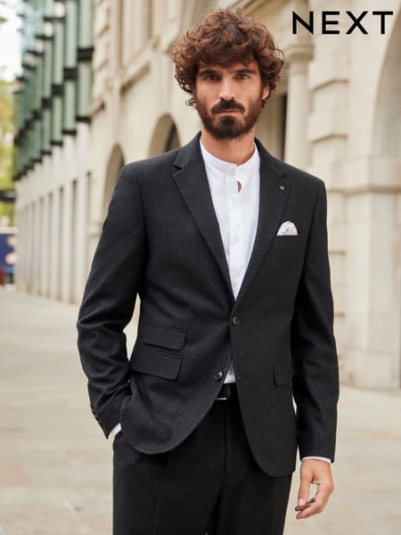Black Slim Fit Nova Fides Italian Fabric Textured Suit Jacket (757796) | € 32