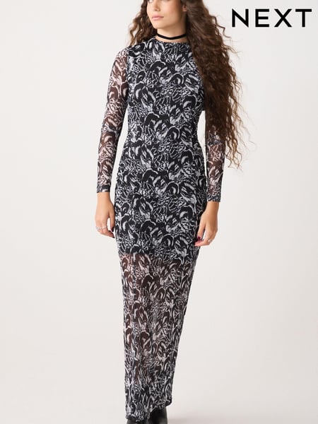 Black & White Long Sleeve Mesh Midi Dress (759199) | € 12
