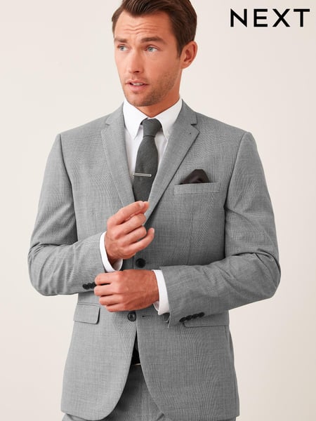 Light Grey Tailored Wool Mix Textured Suit Jacket (762404) | € 26