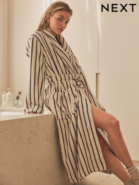 Creme/Marineblau gestreift - 100% Cotton Towelling Dressing Gown (763745) | 67 €