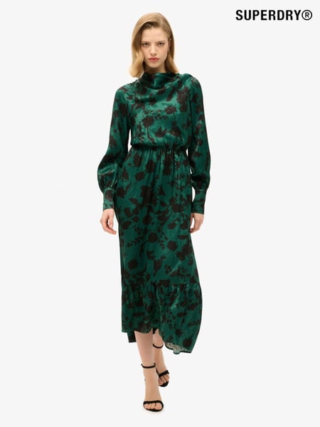 Superdry Sketch Floral Teal Maxi Cowl Neck Jacquard Dress (767728) | € 151