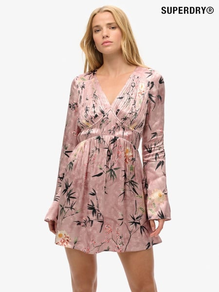 Superdry Blush Floral Japanese Shadow Flare Sleeve Jacquard Mini Dress (767786) | € 166