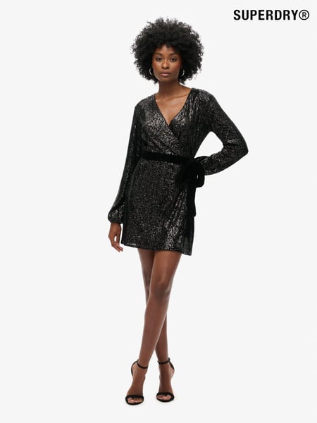 Superdry Black Sequin Sequin Velvet Wrap Mini Dress (767919) | € 61