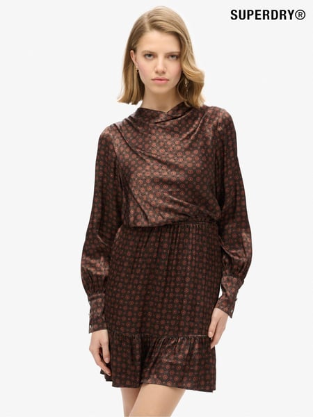 Superdry Geo Tile Orange Mini Cowl Neck Jacquard Dress (768297) | € 121