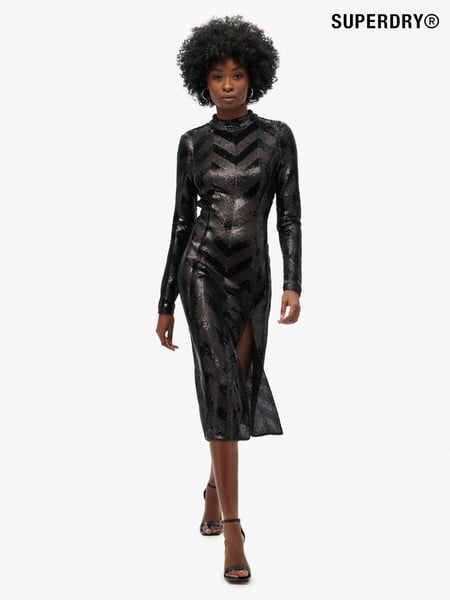 Superdry Black Deco Sequin Chevron Open Back Midi Dress (768486) | € 94
