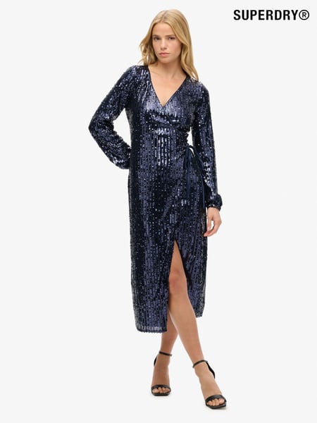 Superdry Navy Sequin Sequin Wrap Maxi Dress (768554) | € 94