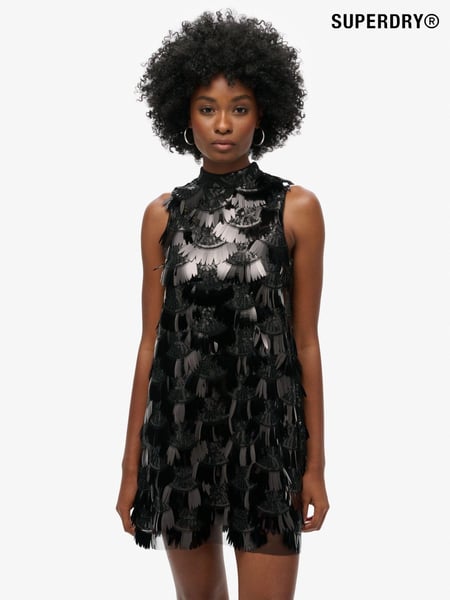 Superdry Black Sequin A-Line Fringe Sequin Dress (769214) | € 151