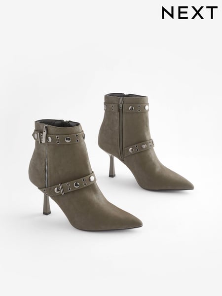 Khaki Green Forever Comfort® Point Toe Stud Detail Heeled Boots (769514) | € 15