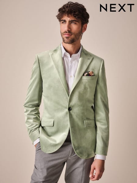 Green Slim Fit Self Lapel Velvet Blazer (769663) | € 26