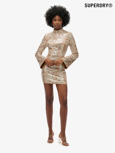 Superdry Paisley Sequin Long Sleeve Printed Sequin 100% Cotton Mini Dress (770207) | € 72
