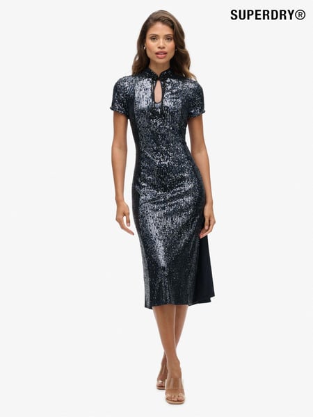 Superdry Gunmetal Sequin Mandarin Sequin Midi Dress (770218) | € 166