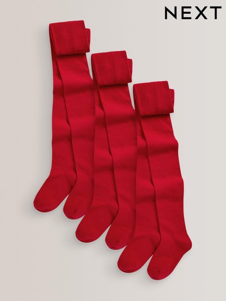 Red Regular Length 3 Pack Cotton Rich School Tights (782108) | € 16 - € 23
