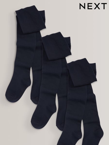 Navy Blue Regular Length 3 Pack Cotton Rich School Tights (784348) | € 16 - € 23