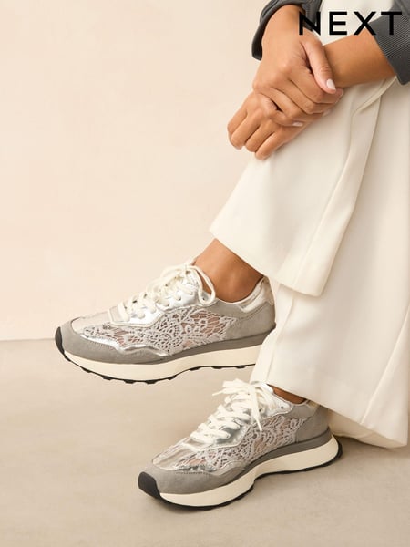 Silver Print Forever Comfort® Chunky Sole Lace-Up Trainers (785102) | € 33