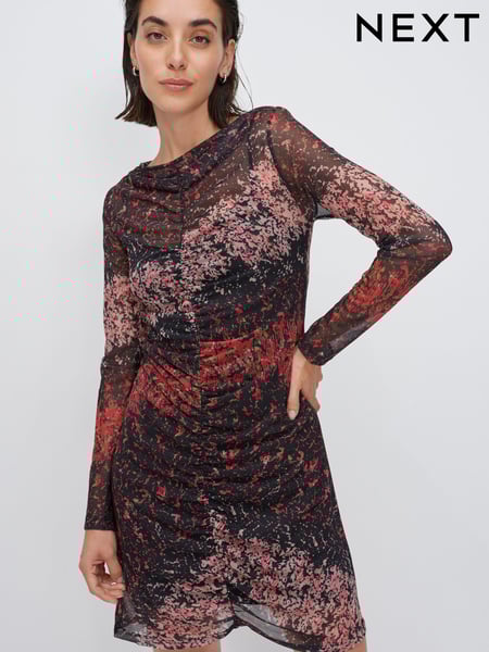Red / Black Ditsy Long Sleeve Mesh Mini Dress (796663) | € 11
