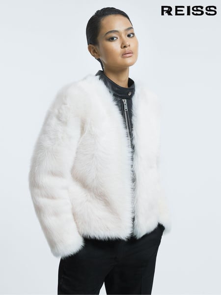 Reiss Ivory/Black Carson Leather-Shearling Zip-Through Jacket (800998) | € 2.332
