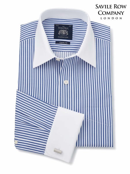 Savile Row Company Classic Fit Blue Savile Row Co Stripe Double Cuff 100% Cotton Shirt (806441) | € 86