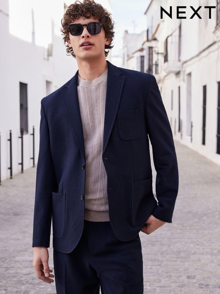 Navy Blue Relaxed Fit Seersucker Suit Jacket (806842) | € 23