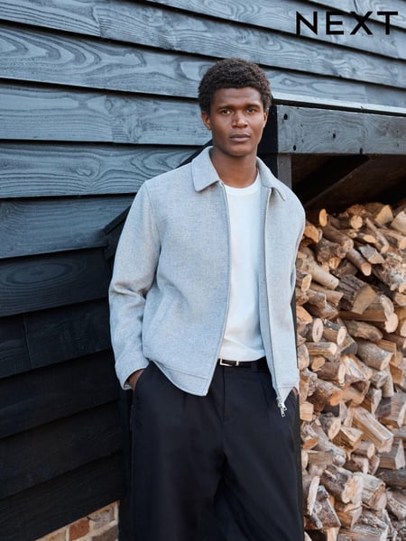 Light Grey Soft Touch Padded Harrington Jacket with Wool (807662) | € 29
