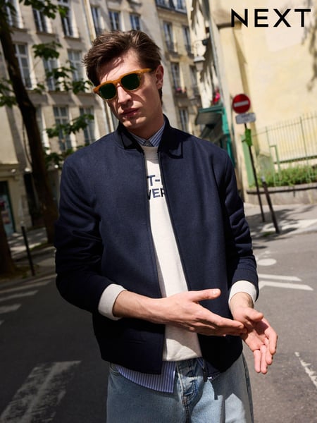 Navy Blue Wool Blend Bomber Jacket (809300) | € 17