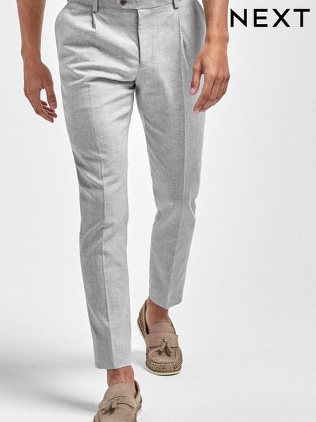Light Grey Textured Trousers Linen Blend Textured Slim Fit Suit: Jacket (812849) | € 24