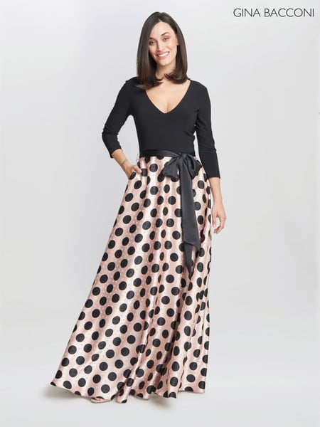 Gina Bacconi Pink Esther Spot Print Satin And Jersey Dress (814950) | € 81