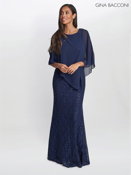 Gina Bacconi Blue Ginger Sequin Lace Dress With Chiffon Dress (815254) | € 203