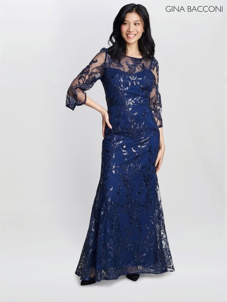 Gina Bacconi Blue Jordana Beaded Maxi Dress With Illusion Sleeves (815284) | € 109