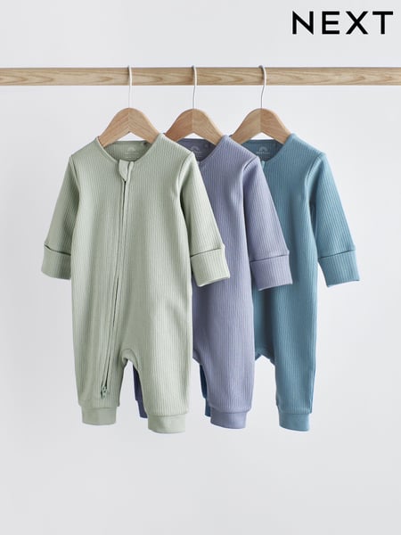 Blue / Grey Baby Zip Sleepsuits 3 Pack (0-3yrs) (816625) | € 23 - € 26