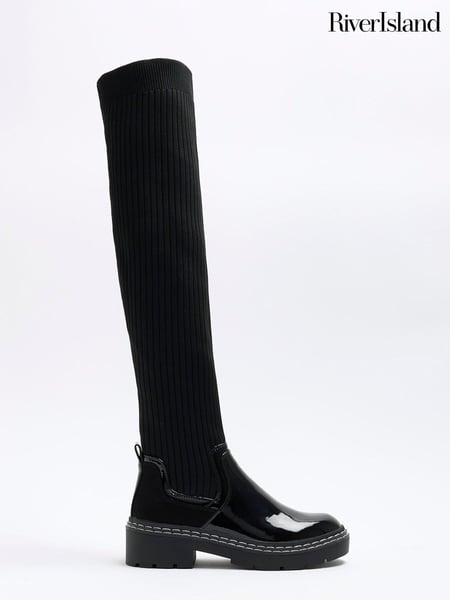 River Island Black Knit High Leg Boots (823189) | € 18